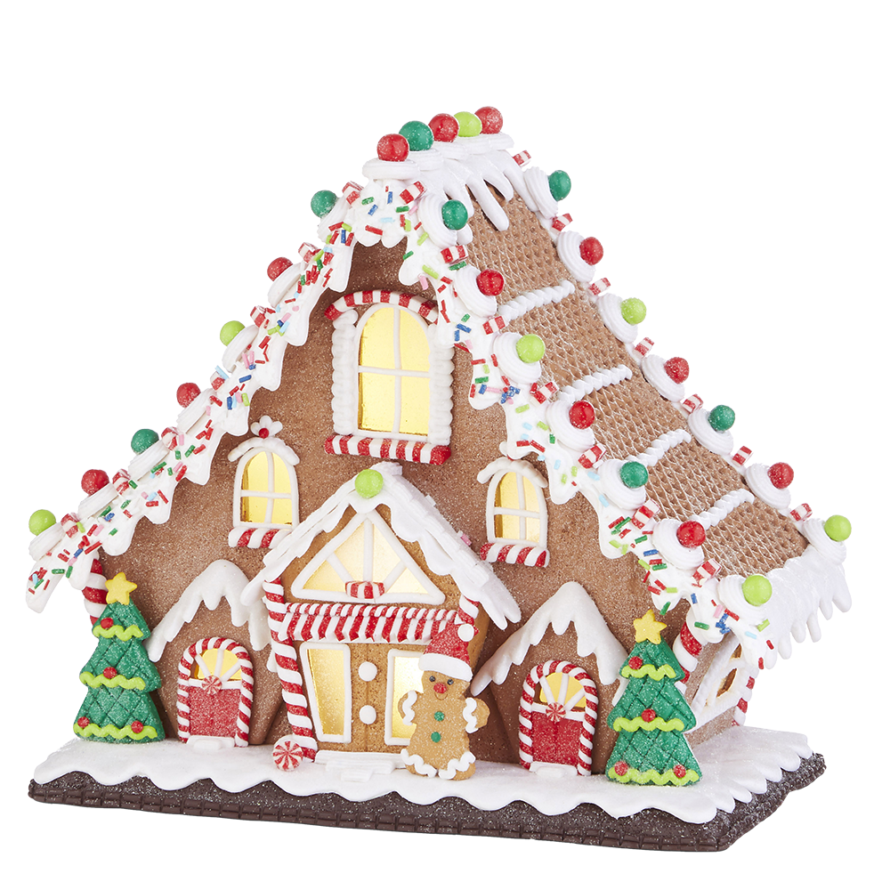 Viv! Christmas Kerstbeeld - Gingerbread Lodge Huis van Klei incl. LED Verlichting - bruin rood - 29cm