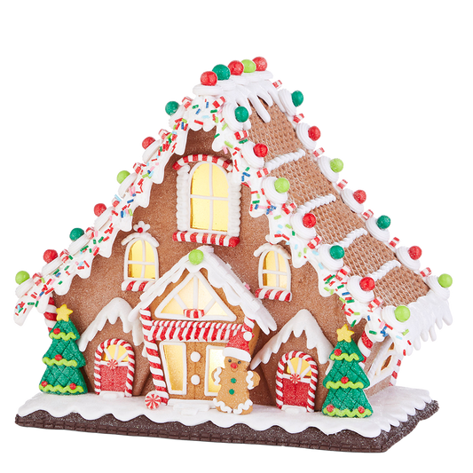 Viv! Christmas Kerstbeeld - Gingerbread Lodge Huis van Klei incl. LED Verlichting - bruin rood - 29cm