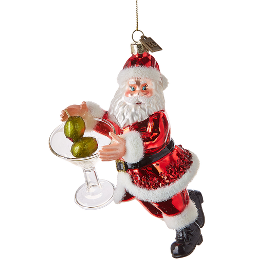 Viv ! Christmas Weihnachtsanhänger – Weihnachtsmann mit Martini‑Glas und Oliven – Glas – Rot – 15 cm