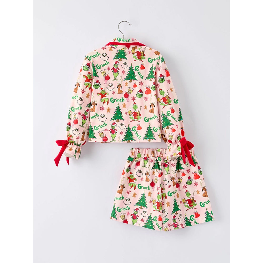 Rylee Faith Designs - Girls' Christmas Pajama Set - Christmas Tree Grinch
