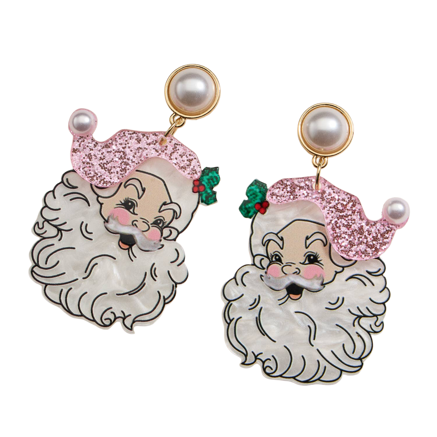 Viv! Christmas Kerst Statement Oorbellen - Roze Kerstman met Parels