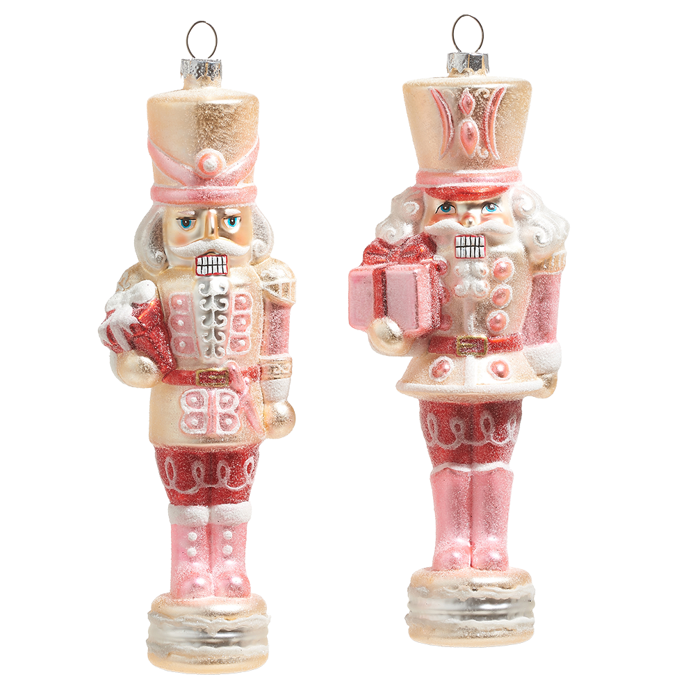 Viv! Christmas Ornament - Nutcracker with Gifts - Set of 2 - Glass - Pink - 20cm