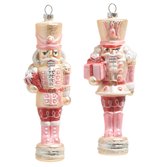 Viv! Christmas Ornament - Nutcracker with Gifts - Set of 2 - Glass - Pink - 20cm