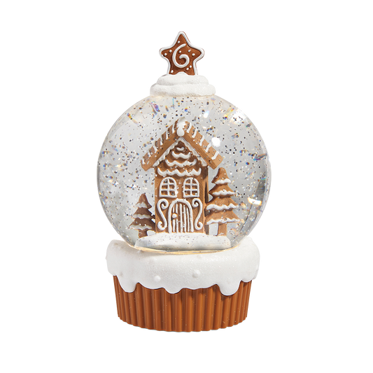 Viv! Christmas Kerst Sneeuwbol incl. LED - Gingerbread Huis Cupcake - automatisch - bruin wit - 20cm