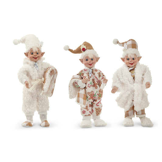 Viv! Christmas Kerstdecoratie - Buigbare Elfjes in Gingerbread Pyjama - set van 3 - bruin wit - 18cm