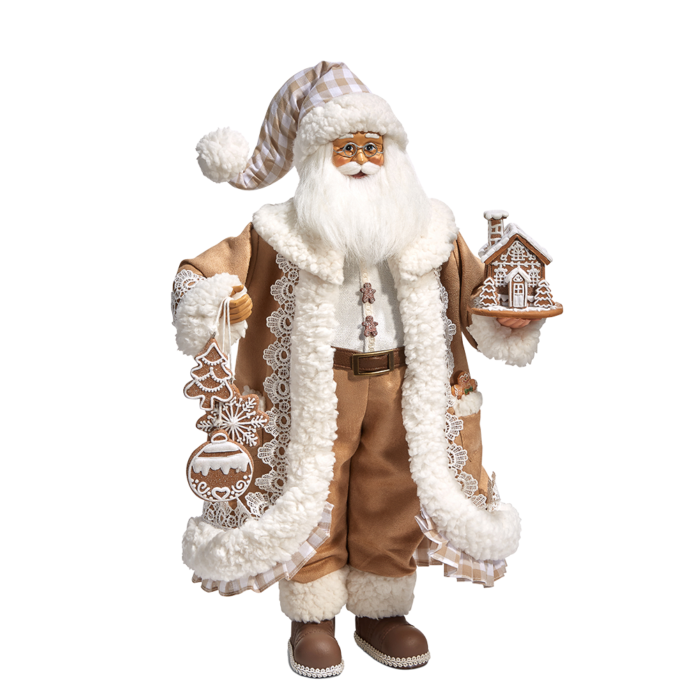 Viv! Christmas Kerstbeeld - Gingham Gingerbread Kerstman Pop - bruin wit - 46cm