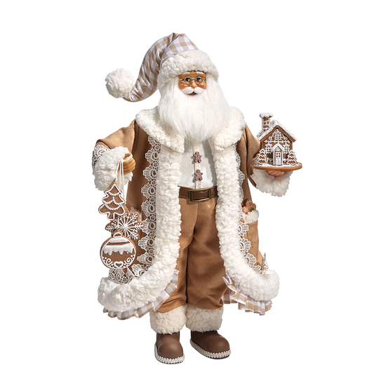 Viv! Christmas Kerstbeeld - Gingham Gingerbread Kerstman Pop - bruin wit - 46cm