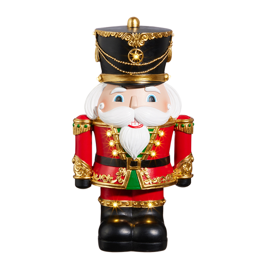 Viv! Christmas Kerstbeeld - Chunky Notenkraker incl. LED Verlichting - rood zwart - 31cm