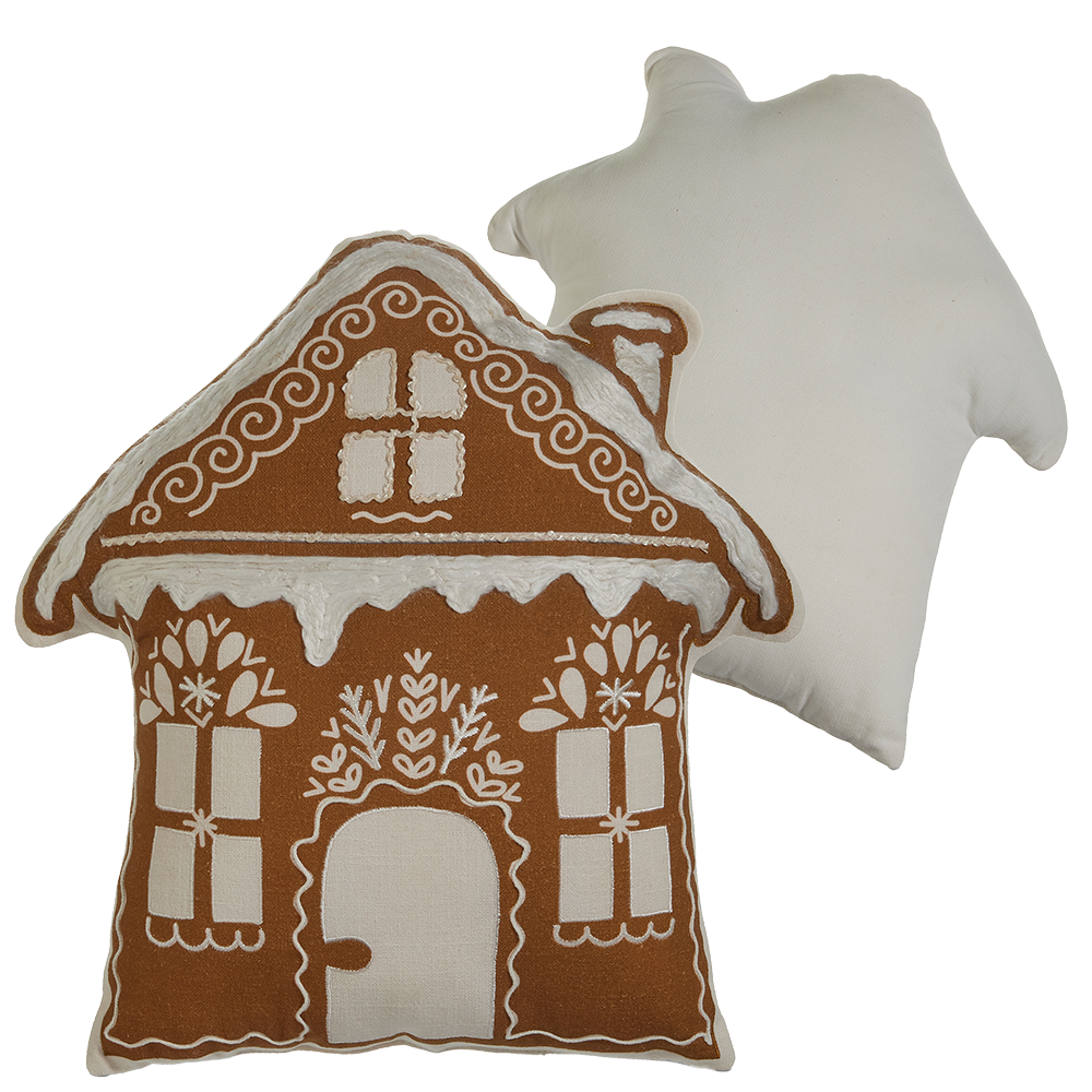 Viv! Christmas Kerst Kussen - Gingerbread Huis - bruin wit - 46cm