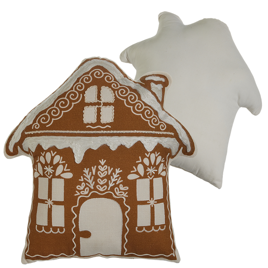 Viv! Christmas Kerst Kussen - Gingerbread Huis - bruin wit - 46cm