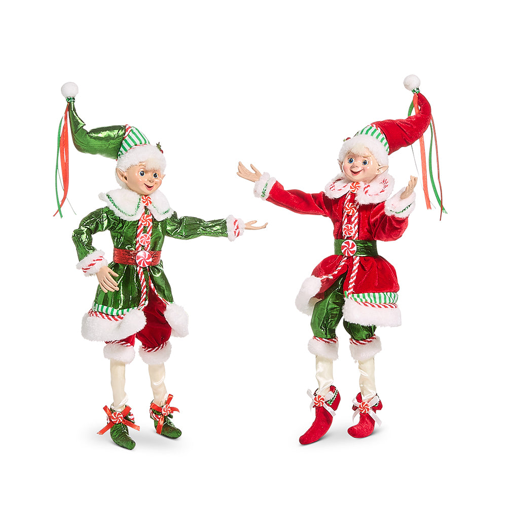 Viv! Christmas Kerstdecoratie - Buigbare Pepermunt Kerstelf - set van 2 - rood groen - 41cm