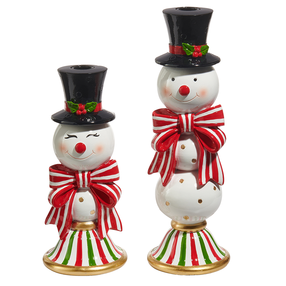 Viv! Christmas Table Decoration - Candle Holder Snowman - set of 2 - red black white - 33 and 25 cm