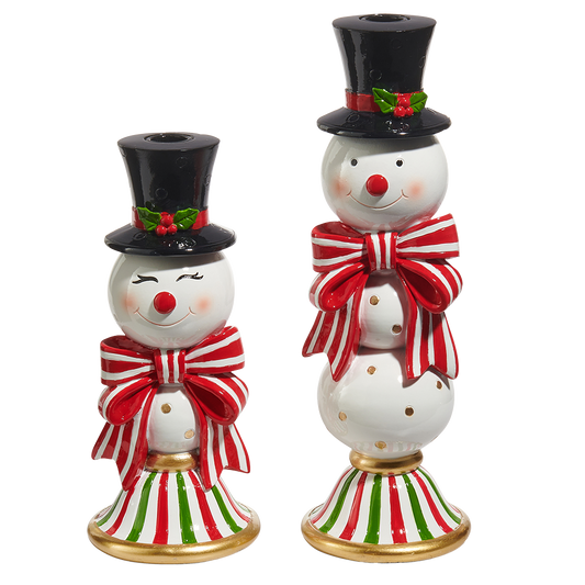 Viv! Christmas Table Decoration - Candle Holder Snowman - set of 2 - red black white - 33 and 25 cm