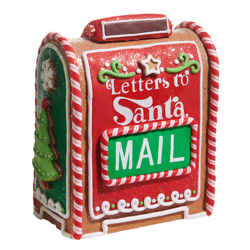 Viv! Christmas Kerstbeeld - Gingerbread 'Letters to Santa' Brievenbus van Klei - groen rood - 20cm