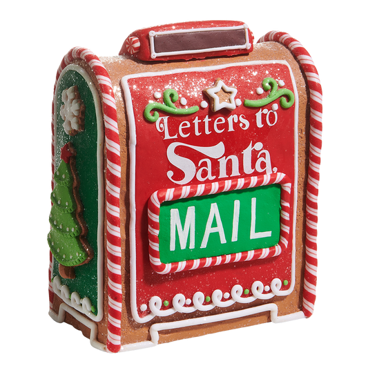 Viv! Christmas Kerstbeeld - Gingerbread 'Letters to Santa' Brievenbus van Klei - groen rood - 20cm