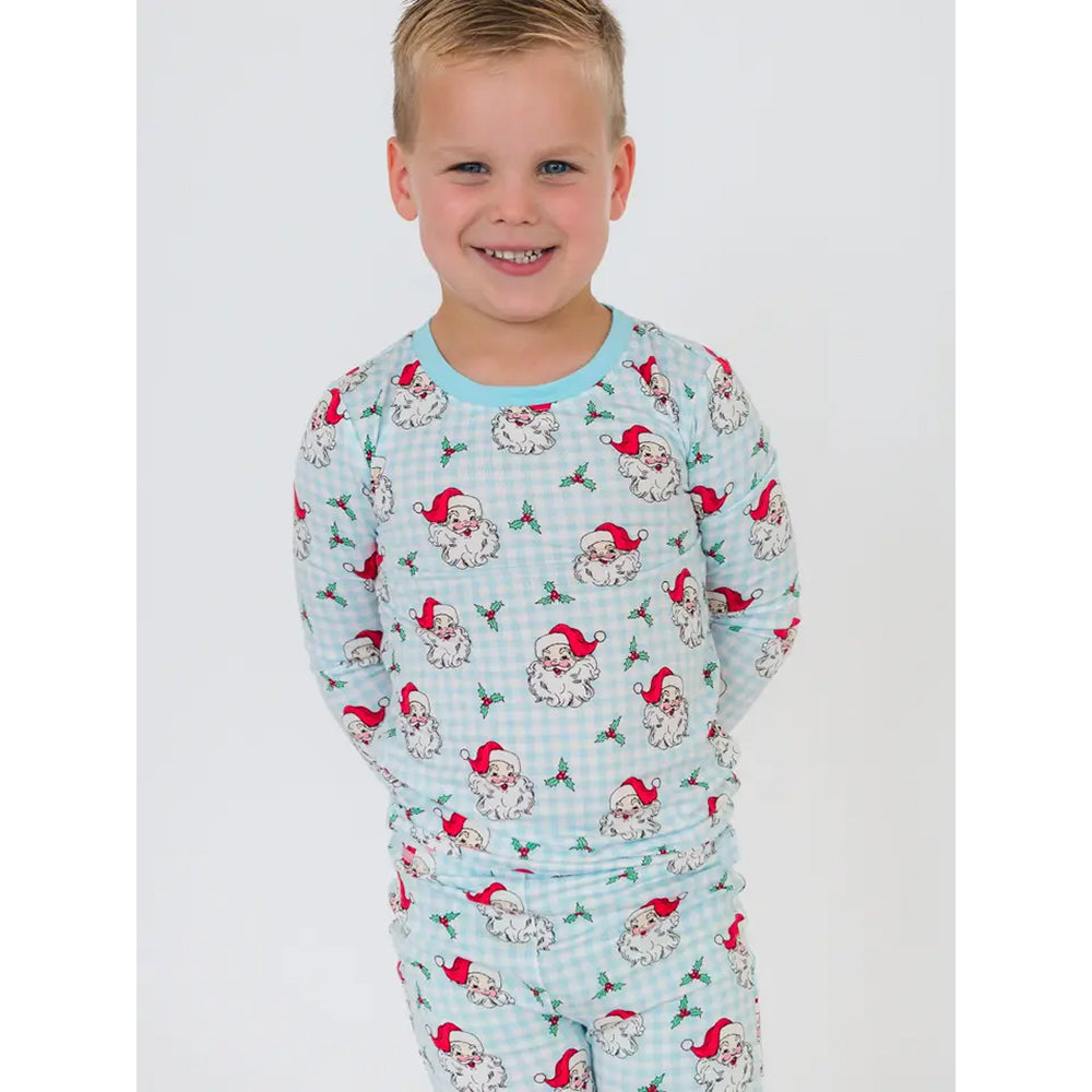 RuffleButts - Peuter Jongens Kerstpyjama Set Lange Mouwen - Dear Santa Blauw - Bamboe Viscose