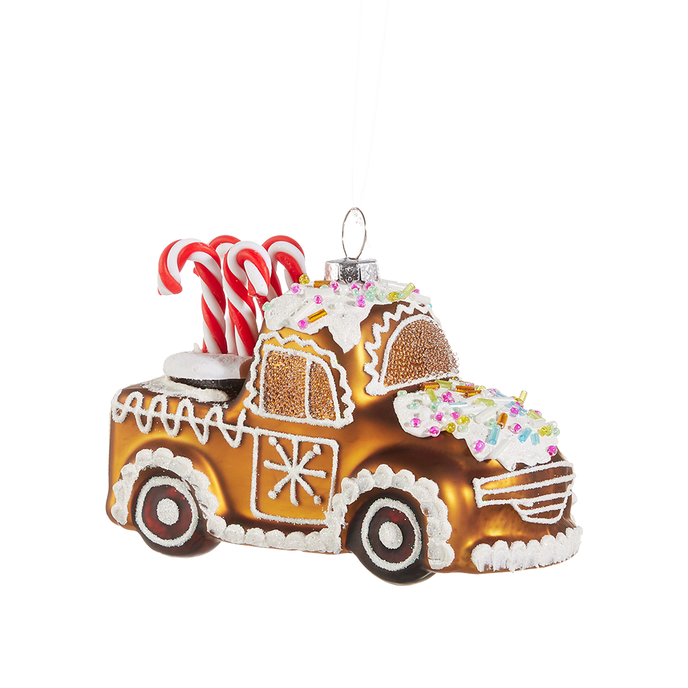 Viv ! Christmas Weihnachtsanhänger – Lebkuchen‑Lastwagen – Glas – Braun – 11 cm