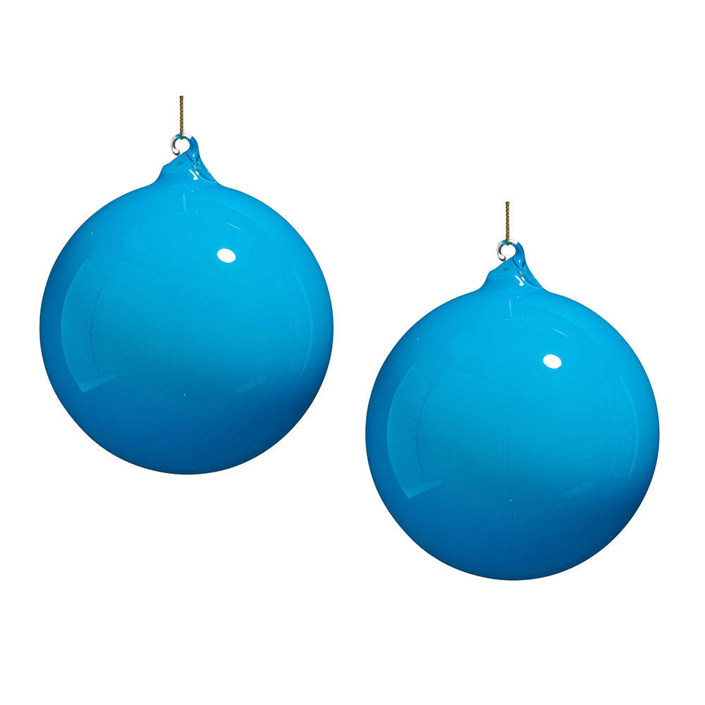 Viv! Christmas Bauble - Opaque Blue - Set of 2 - Glass - 13 cm