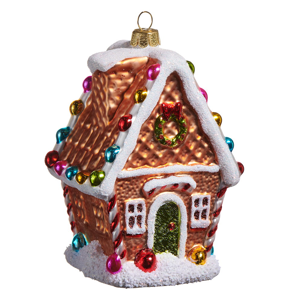 Viv! Christmas Kerstornament - Gingerbread Huis - glas - bruin rood - 12cm