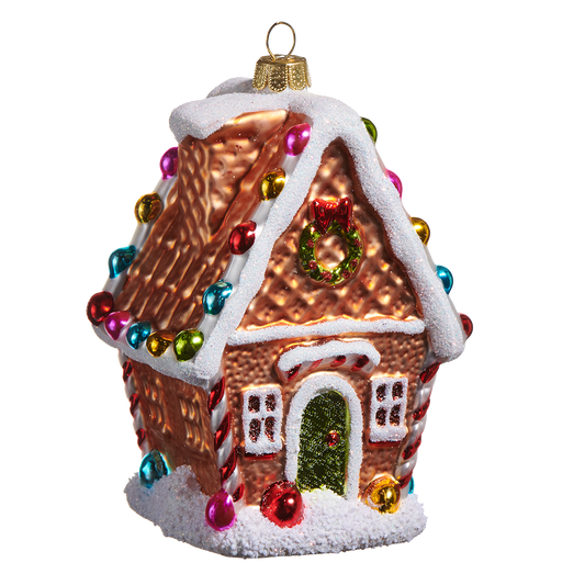 Viv! Christmas Kerstornament - Gingerbread Huis - glas - bruin rood - 12cm