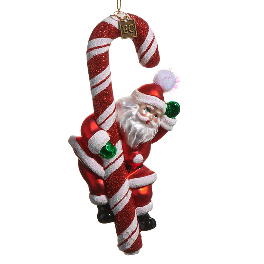 Viv! Christmas Weihnachtsanhänger – Weihnachtsmann mit Zuckerstange – Glas – Rot – 17 cm