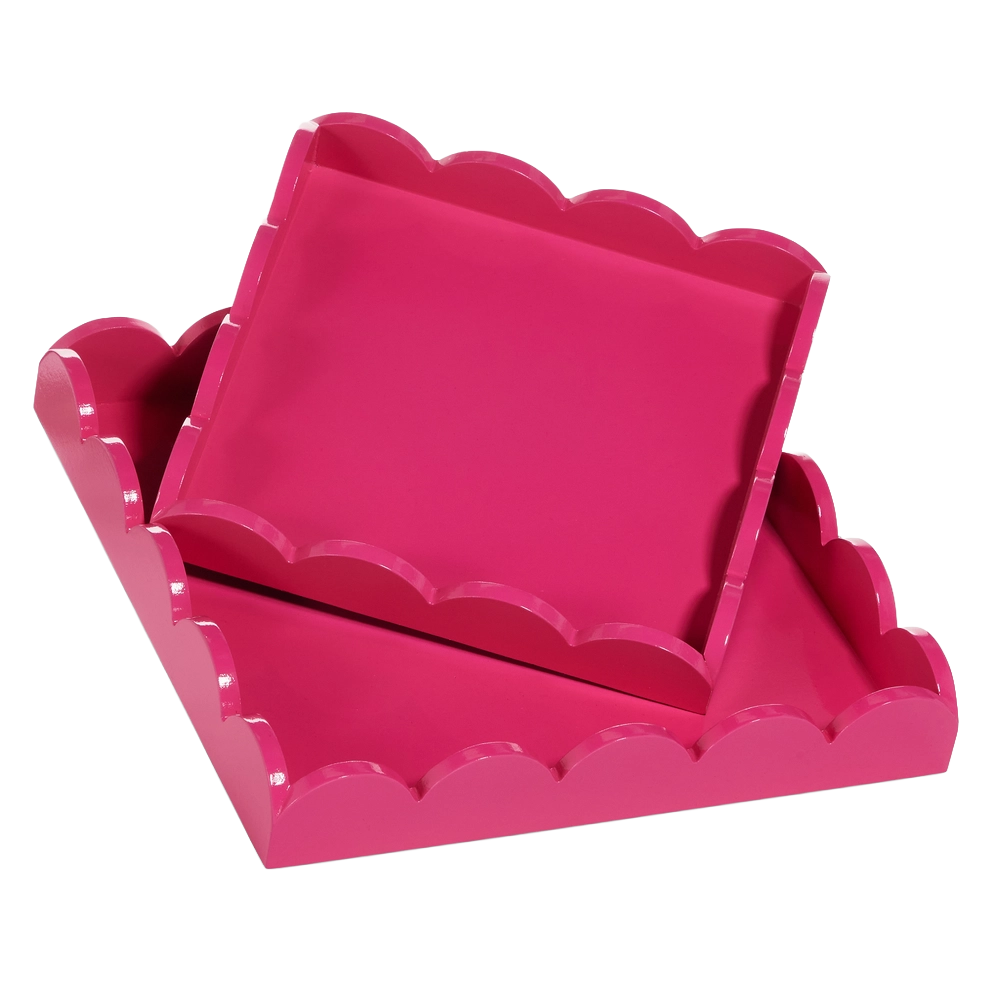 Viv! Christmas Decoration - Pink Wooden Tray w/ Scalloped Edge - Set of 2 - 30 cm