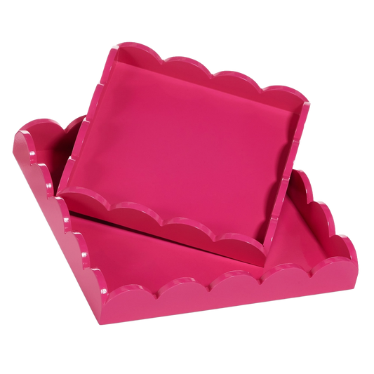 Viv! Christmas Kerstdecoratie - Roze Houten Dienblad met Geschulpte Rand - set van 2 - 30 cm