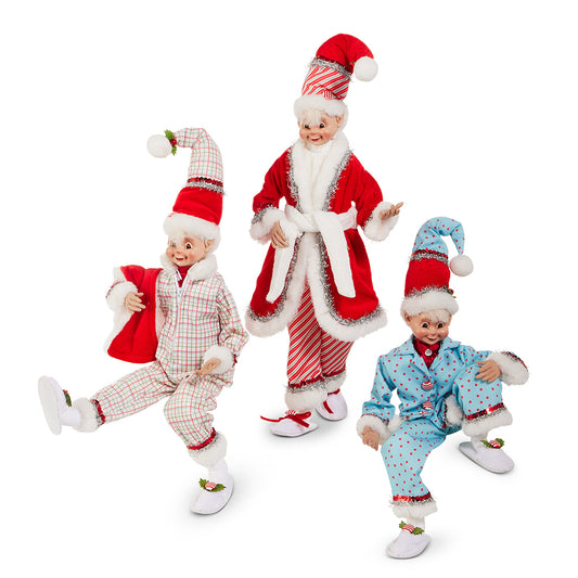 Viv! Christmas Weihnachtsdeko - Biegsame Pyjama-Weihnachtselfen - 3er-Set - Rot Blau - 46 cm