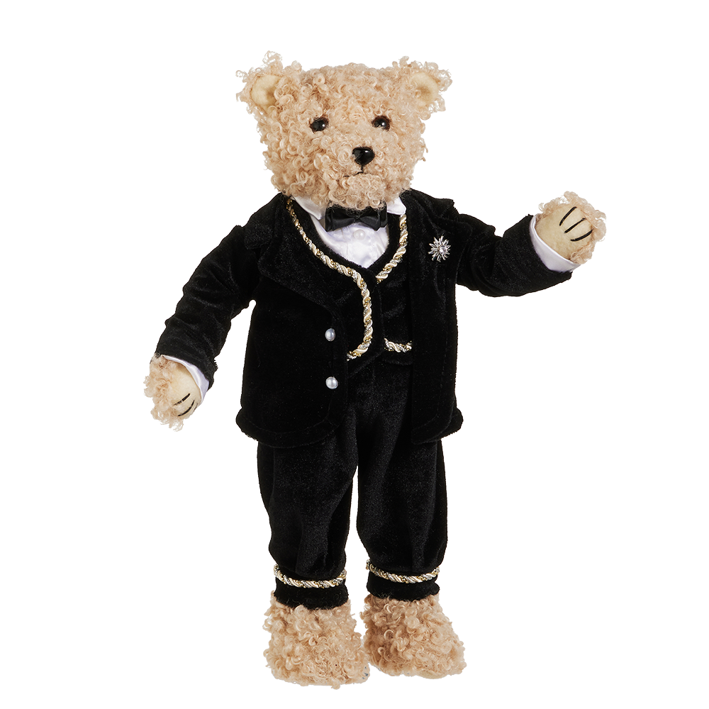 Viv! Christmas Tabletop Figure - Mr. Teddy Bear in Tuxedo - Black Brown - 38 cm