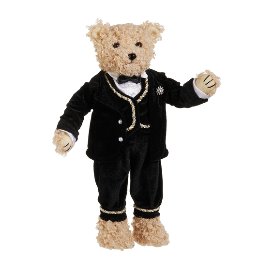 Viv! Christmas Kerstbeeld - Mr. Teddy Beer in Smoking - zwart bruin - 38cm