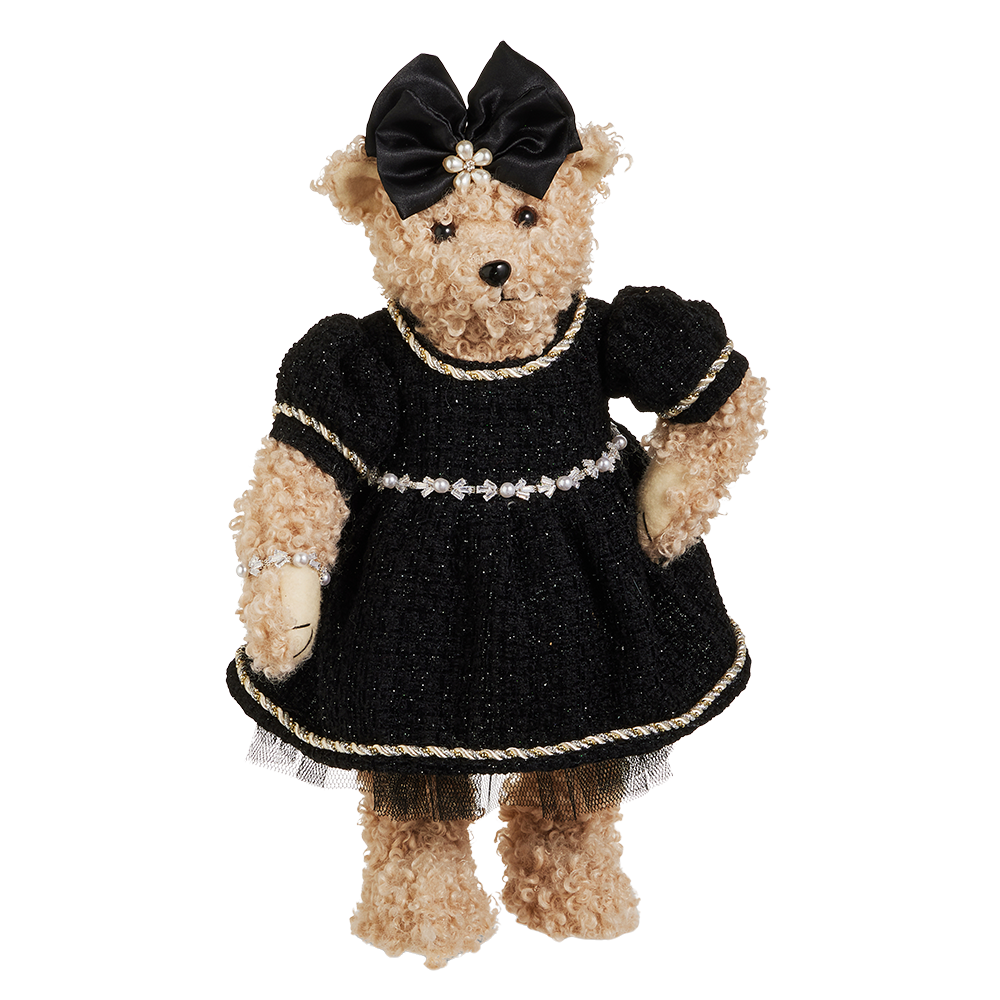 Viv! Christmas Tabletop Figure - Ms. Teddy Bear in Tweed Dress - Black Brown - 41 cm