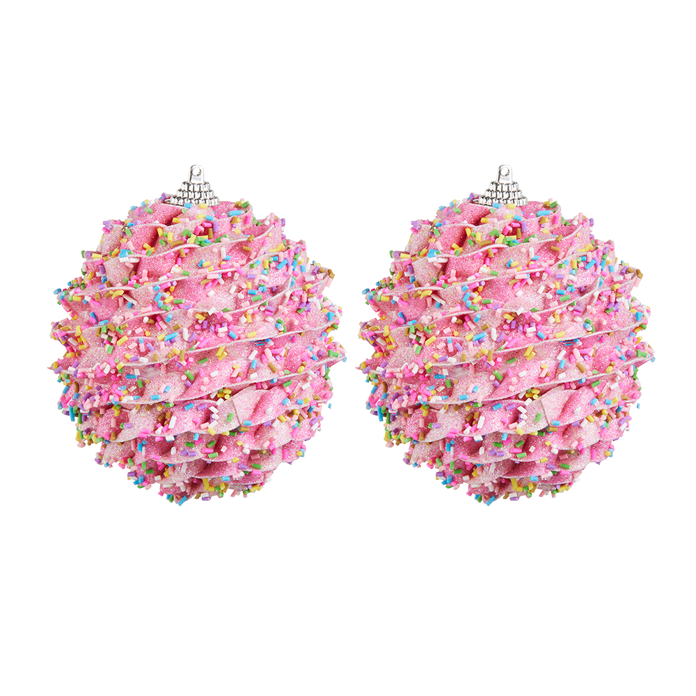 Viv! Christmas Weihnachtskugel - Süßigkeiten-Streusel - 2er-Set - Pastellrosa - 10 cm