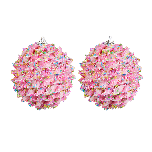 Viv! Christmas Kerstbal - Snoep Sprinkles - set van 2 - pastel roze - 10cm