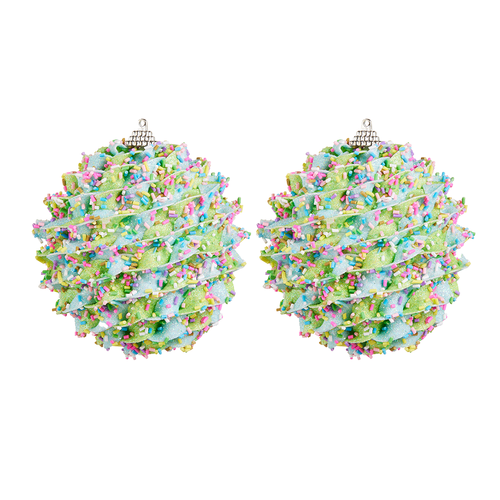 Viv! Christmas Bauble - Candy Sprinkles - Set of 2 - Pastel Green Blue - 10 cm