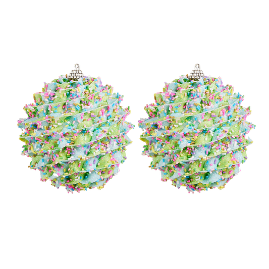 Viv! Christmas Kerstbal - Snoep Sprinkles - set van 2 - pastel groen blauw - 10cm