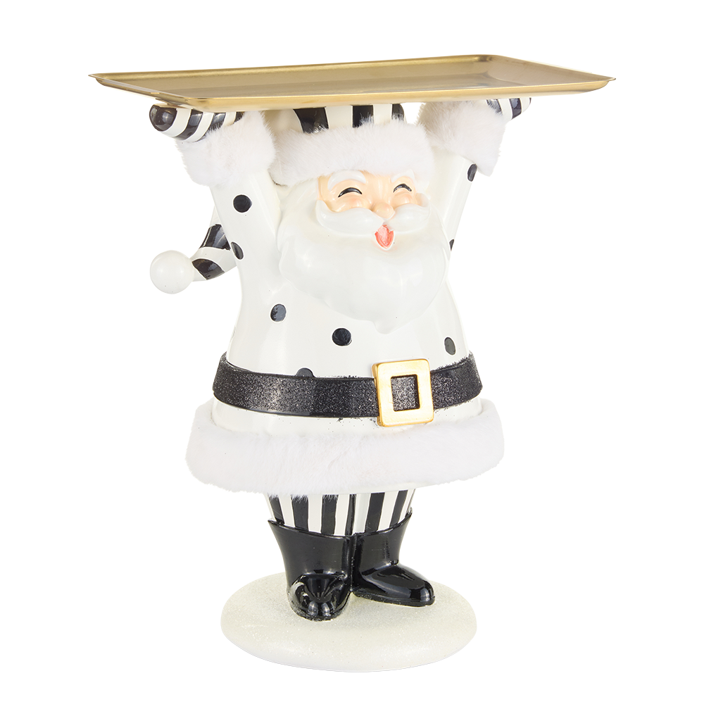 Viv! Christmas Tabletop Figure - Champagne Service Santa Butler - Black White - 42 cm