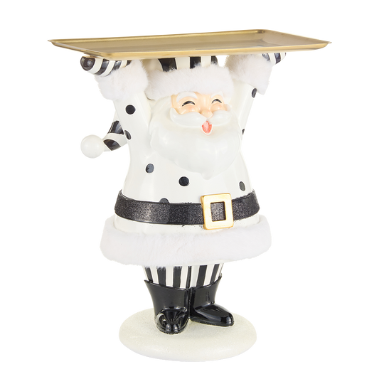 Viv! Christmas Kerstbeeld - Champagne Service Kerstman Butler - zwart wit - 42cm