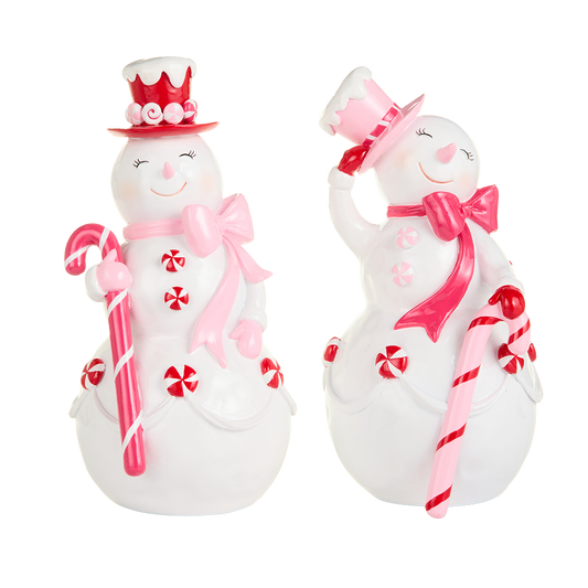 Viv! Christmas Kerstbeeld - Snoep Sneeuwpoppen - set van 2 - wit roze - 30cm