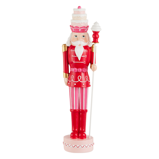 Viv! Christmas Kerstbeeld - Notenkraker met Taart Hoed - rood roze - 41cm