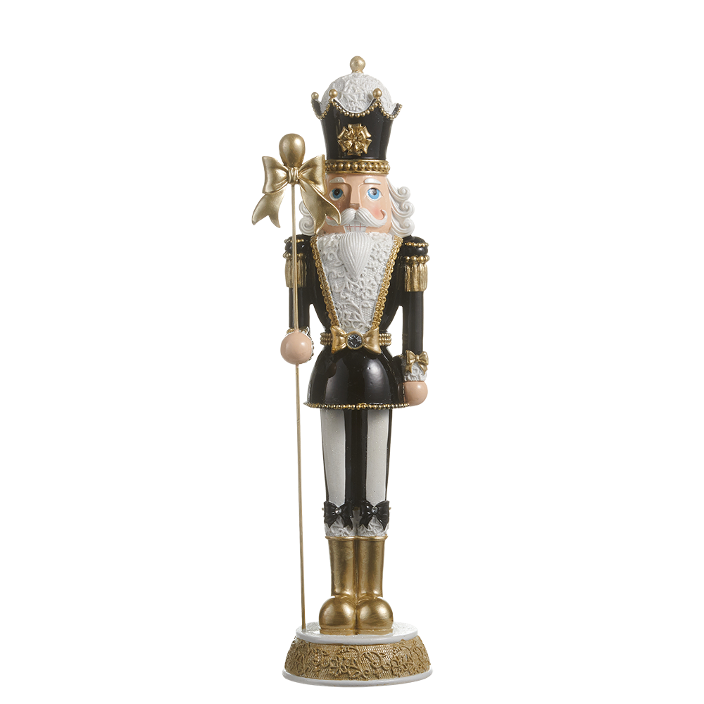Viv! Christmas Tabletop Figure - Nutcracker w/ Bow Details - Black White Gold - 45 cm