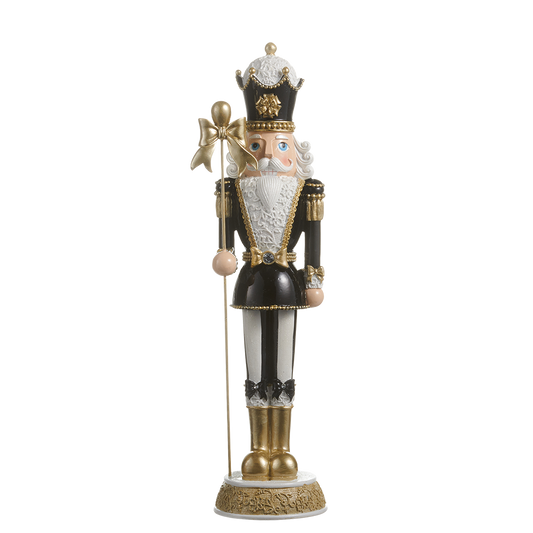 Viv! Christmas Kerstbeeld - Notenkraker met Strik Details - zwart wit goud - 45cm