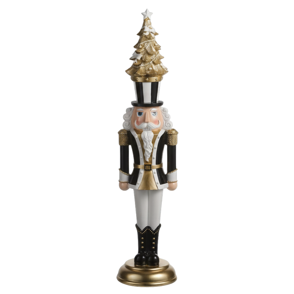 Viv! Christmas Tabletop Figure - Nutcracker w/ Tree Hat - Black White Gold - 60 cm