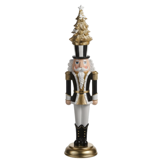 Viv! Christmas Kerstbeeld - Notenkraker met Kerstboom Hoed - zwart wit goud - 60cm