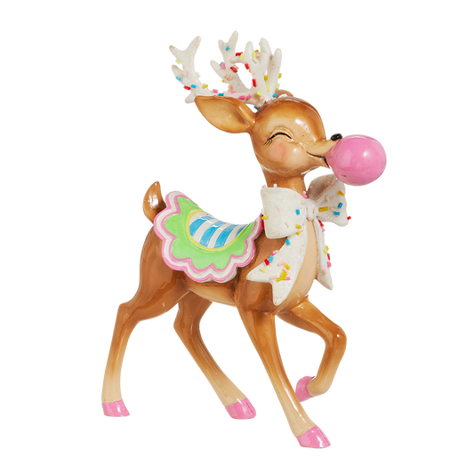 Viv! Christmas Weihnachtsfigur - Süßigkeiten-Rentier mit Kaugummiblase - Rosa - 20 cm