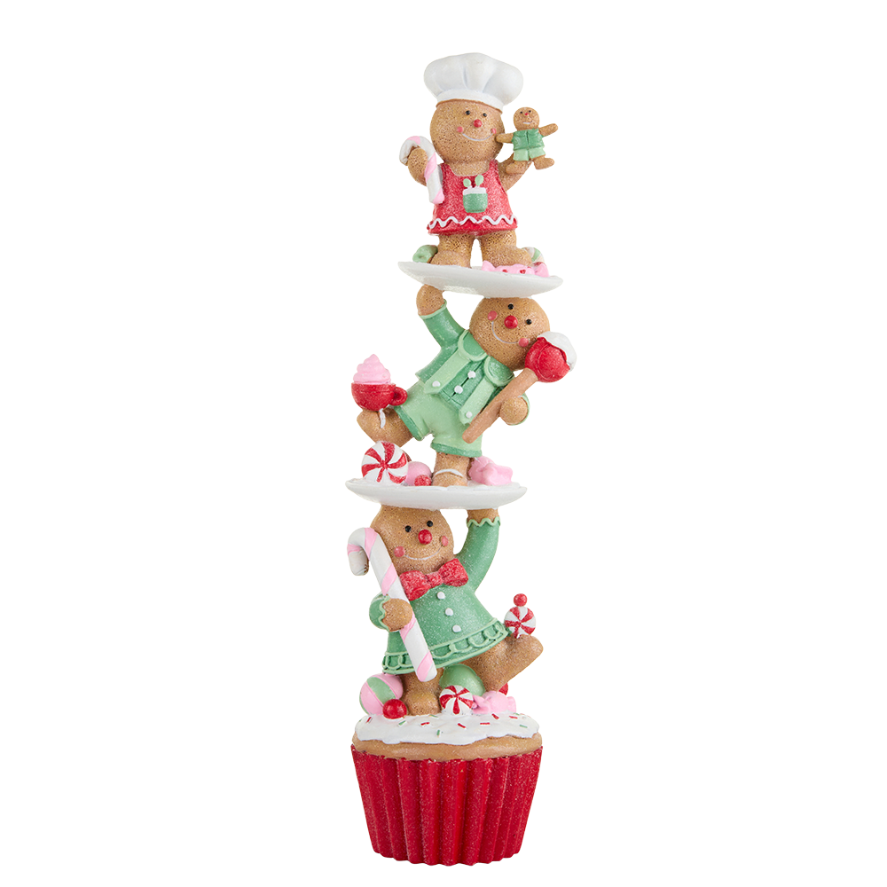 Viv! Christmas Tabletop Figure - Cupcake w/ Gingerbread Men - Red Pink - 40 cm