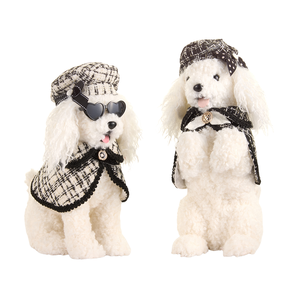 Viv! Christmas Tabletop Figure - Mini Poodles - Set of 2 - Black White - 36 cm