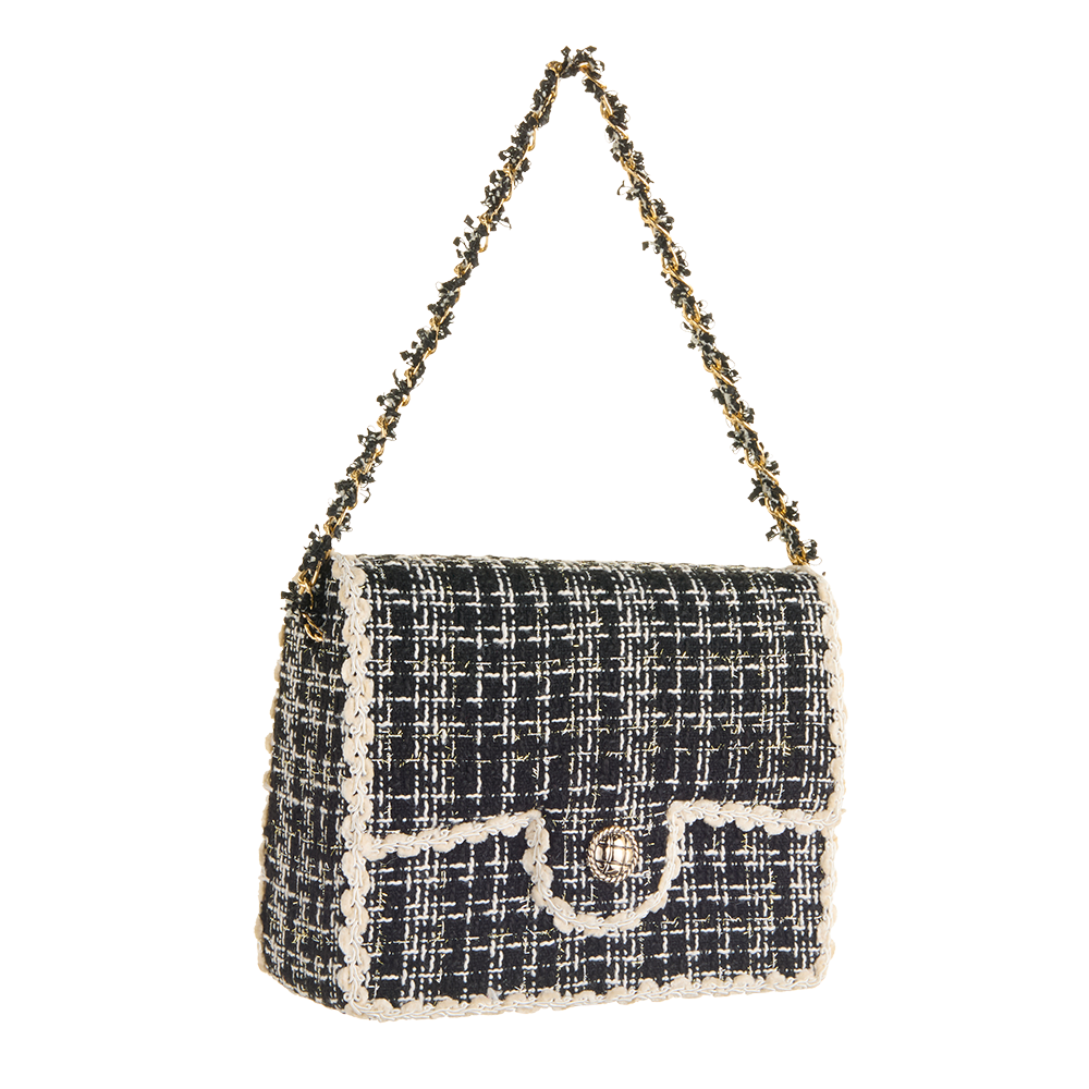 Viv! Christmas Tree Centrepiece - Luxury Tweed Handbag - Black White - 23 cm