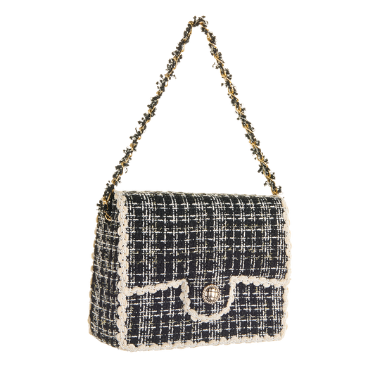 Viv! Christmas Kerstboom Centerpiece - Luxe Tweed Handtas - zwart wit - 23cm