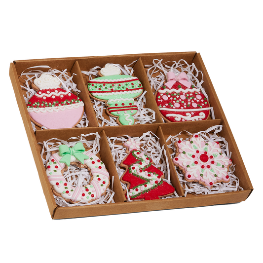 Viv! Christmas Kerstornament - Box met Gingerbread Koekjes - set van 6 - roze groen rood - 12cm