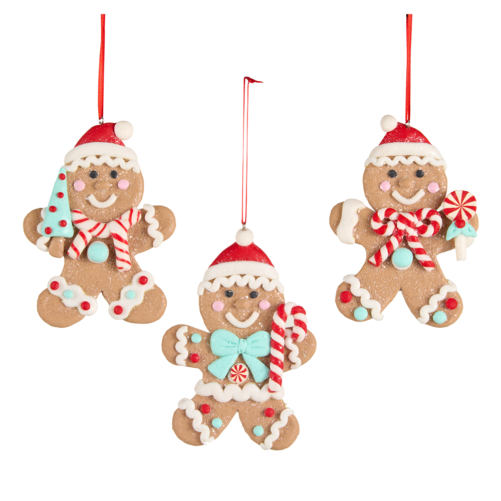 Viv! Christmas Kerstornament - Gingerbread Man Koekjes - set van 3 - rood blauw - 11cm